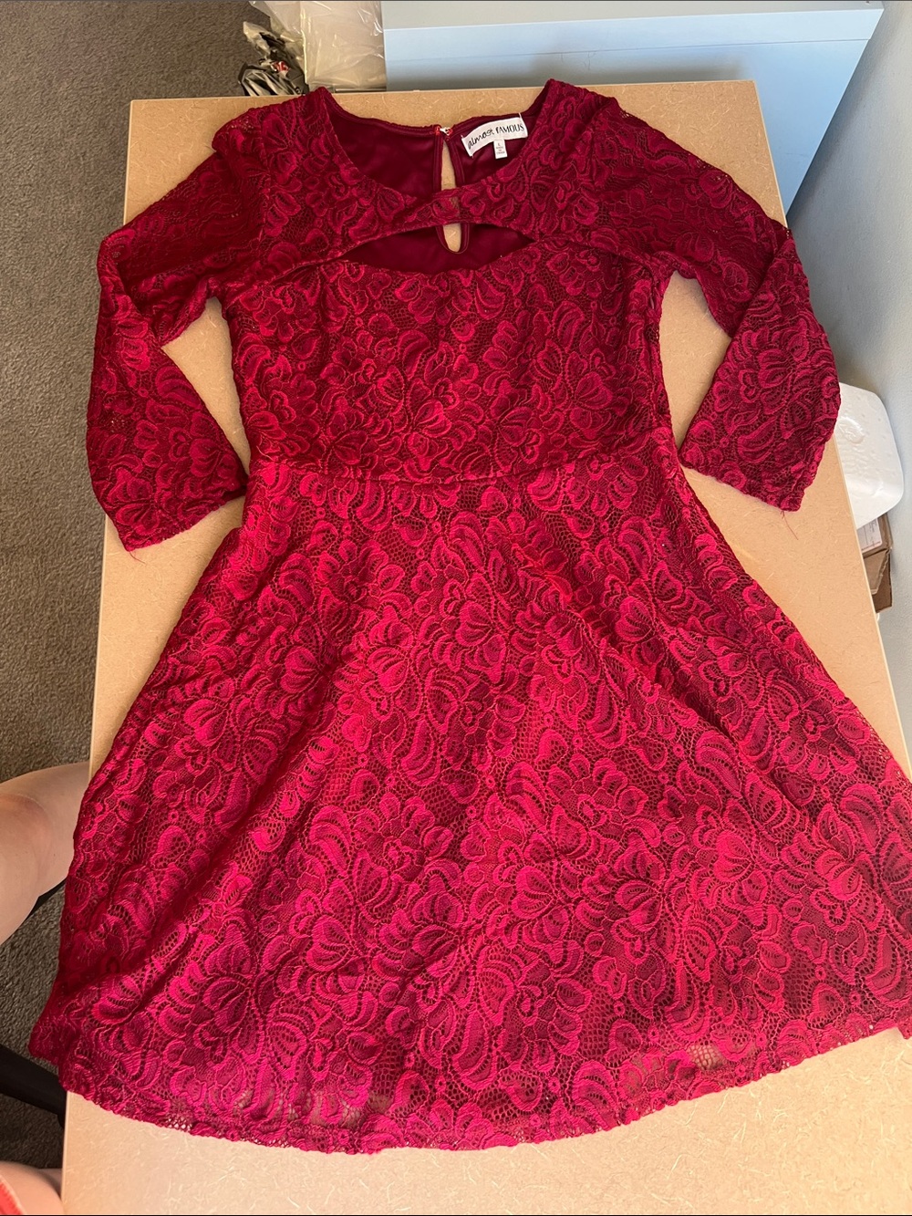 Almost Famous Fuchsia Lace Dress with Keyhole Detail